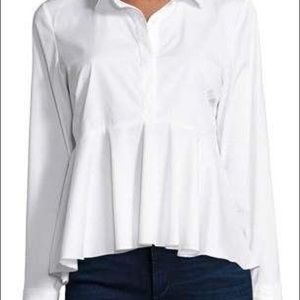 MILLY Stretch Poplin Peplum Shirt In White